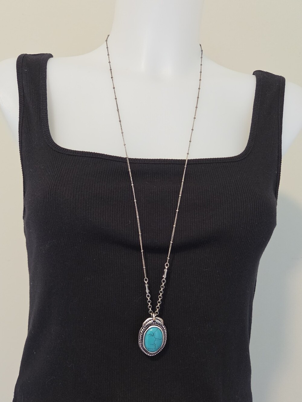 Long Faux Turquoise Pendant Necklace